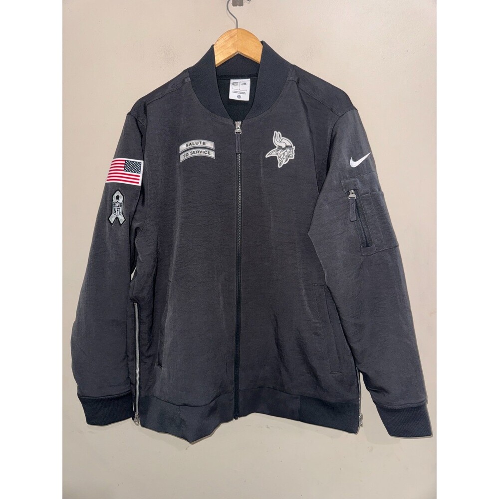 Men L Nike NFL Minnesota Vikings Team Issue Salute To Service Bomber Jacket RARE